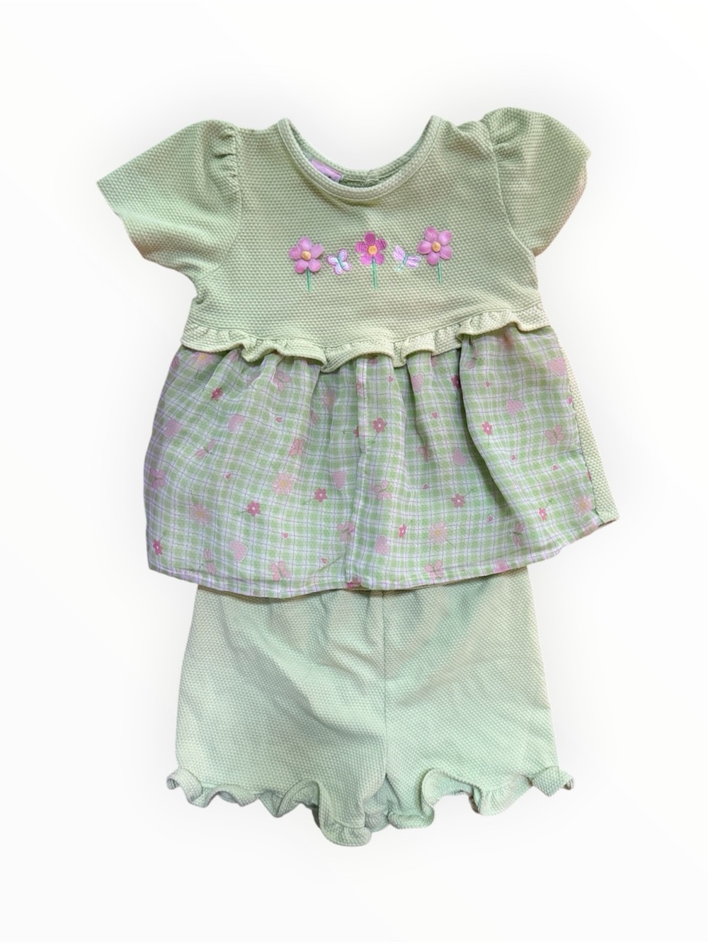 Vintage Y2K style two piece green 4T girl toddler set shorts and top